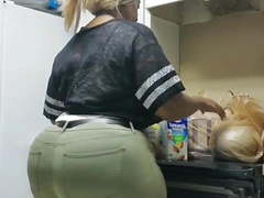My bbw thick booty aunt putting up groceries